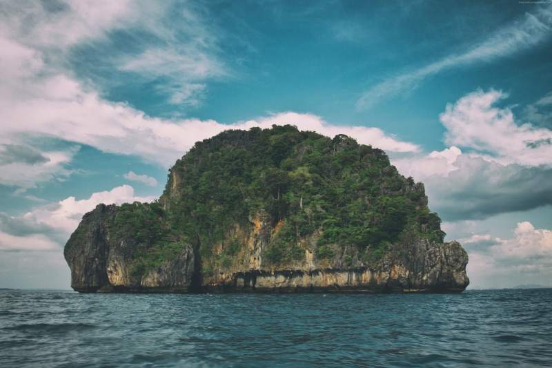 Thailand, 5k, clouds, 4K, Andaman Sea, Krabi, 4k, Turtle island