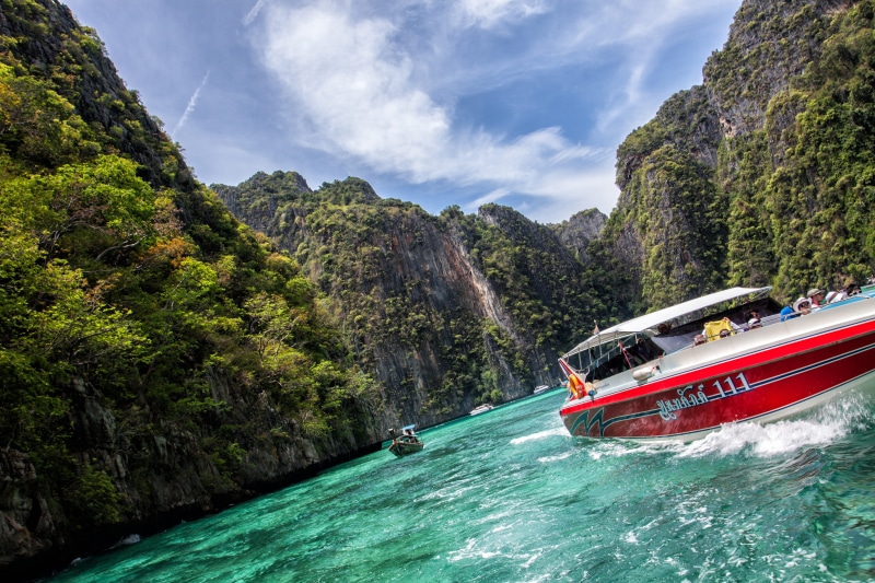 scenics, non-urban scene, Wide-angle, various, tourism, Thailand, image, 4K, scenics - nature, nature, Phi Phi Islands, land, mountain range, sea, day