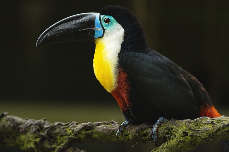 yellow, white, branch, red, bird, beak, 1080P, black, toucan