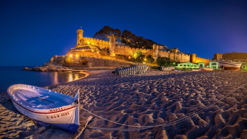 coast, castle, sea, girona, la vila vella, catalonia, costa brava, 4K, vila vella, tossa de mar, tourist attraction, evening, night, castillo de tossa