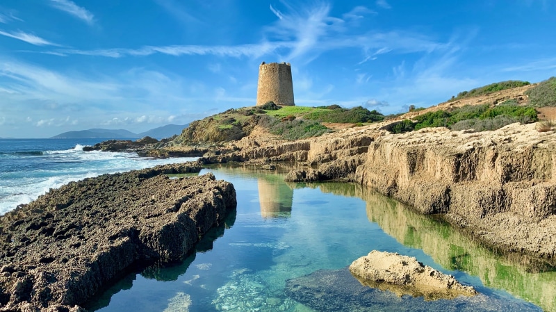 water, cagliari, landscape, 2K, history, building exterior, lighthouse, rock, rock - object, architecture, built structure, tower, medieval, italy, nature