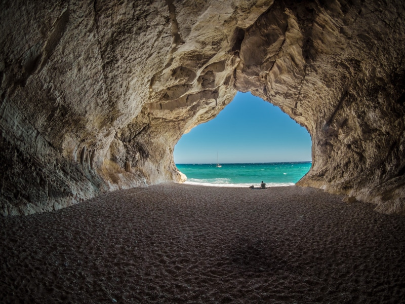 paradise, cala gonone, sardinia, arch, cliff, land, blue, outdoors, hill, reflection, rock formation, eroded, solid, mountains, mirroring, sunrise, green