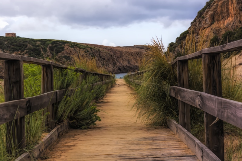 sardinia, footpath, sand, built structure, tree, plant, wood - material, nature, 5K, railing, the way forward, cloud - sky, footbridge, no people, path