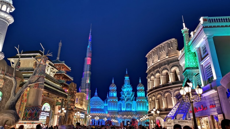 uae, united arab emirates, night, global village, dubai, global village theater, 1080P, city lights