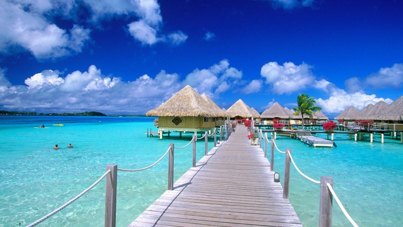 french, hooks, polynesia, covered, wooden, tahiti, sandy, bora, quality, bungalows, 4K, straw, beach, hd, high