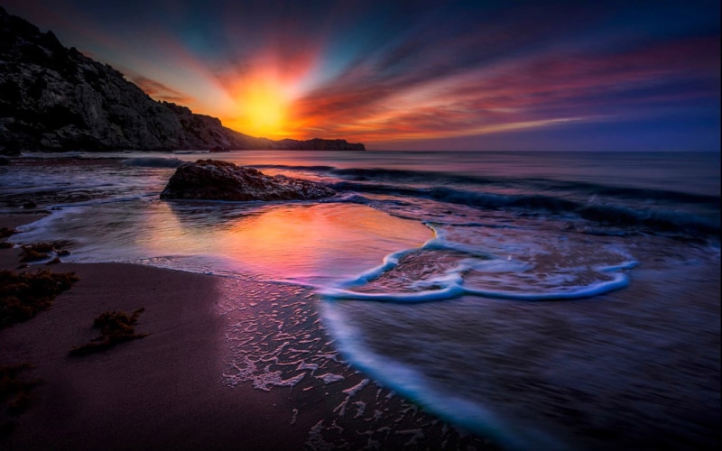 cloud, 1080P, magically, waves, mobile, laptops, sunset, red, beach, phones, sea, hd, sky