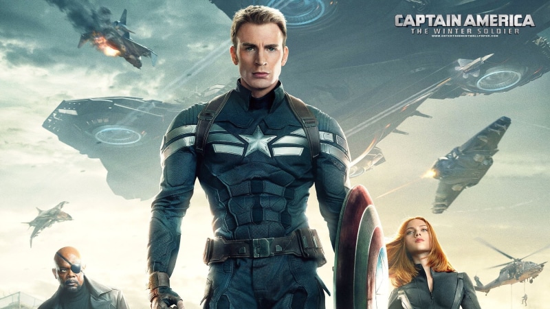 young adult, standing, waist up, Samuel L. Jackson, Chris Evans, captain, 1080P, america, Black Widow, young men, people, sky, men, Nick Fury