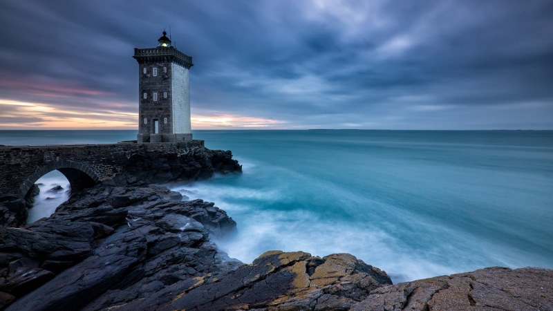 rock, sea, tower, 1080P, cloud, horizon over water, lighthouse, land, building, water, built structure, beauty in nature, guidance, le conquet, beach