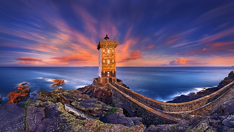 building, france, night, brittany, architecture, land, 1080P, beach, travel destinations, kermorvan lighthouse, horizon, lighthouse, cape, cloud, landscape