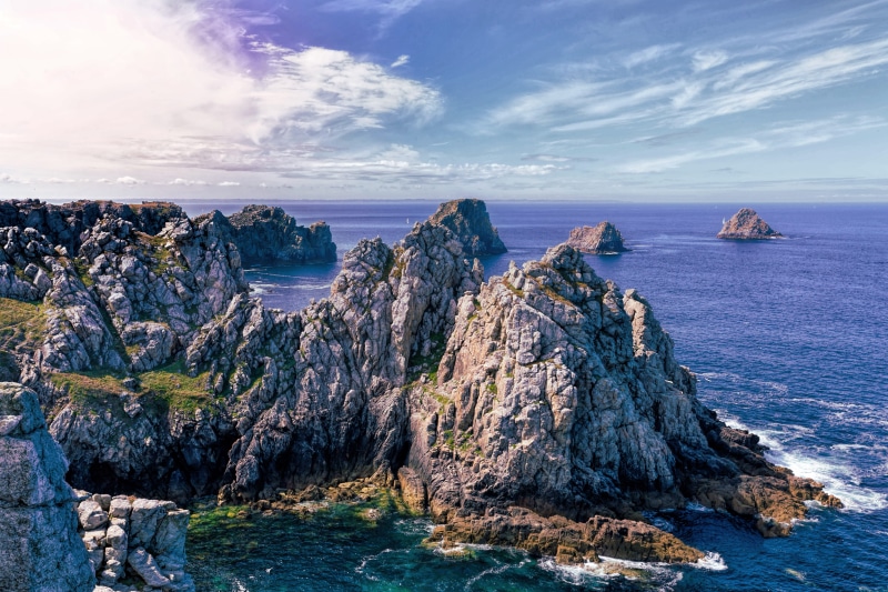 tranquility, outdoors, eroded, sky, formation, solid, rock - object, water, tranquil scene, ocean, rock, cloud - sky, france, finistère, stack rock, no people