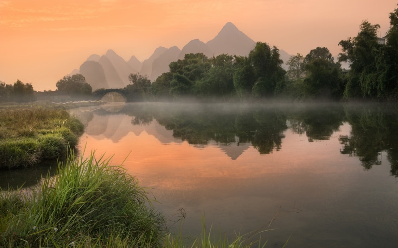 desktop, near, nature, tranquility, yulong, idyllic, non-urban scene, river, outdoors, reflection, plant, no people, 4K, growth, computers, southern, lake