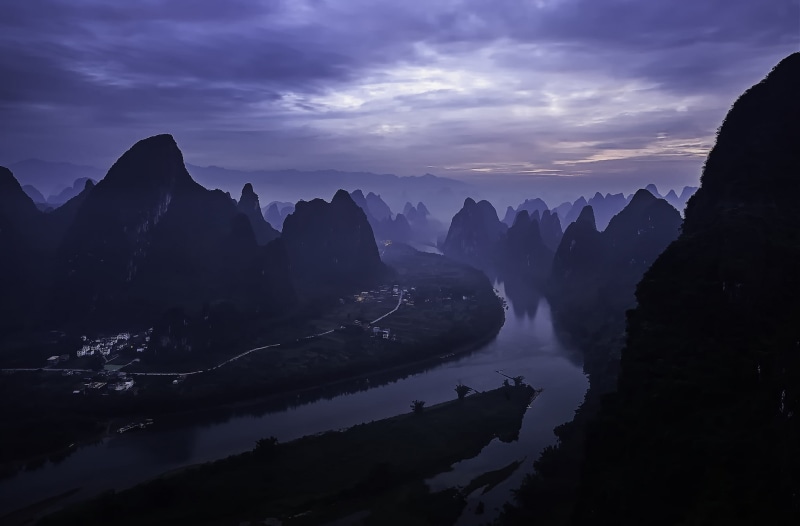 mountain, environment, Li River, tranquil scene, water, lake, nature, non-urban scene, morning, Guilin, Yangshuo County, tranquility, sky, idyllic, cloud - sky