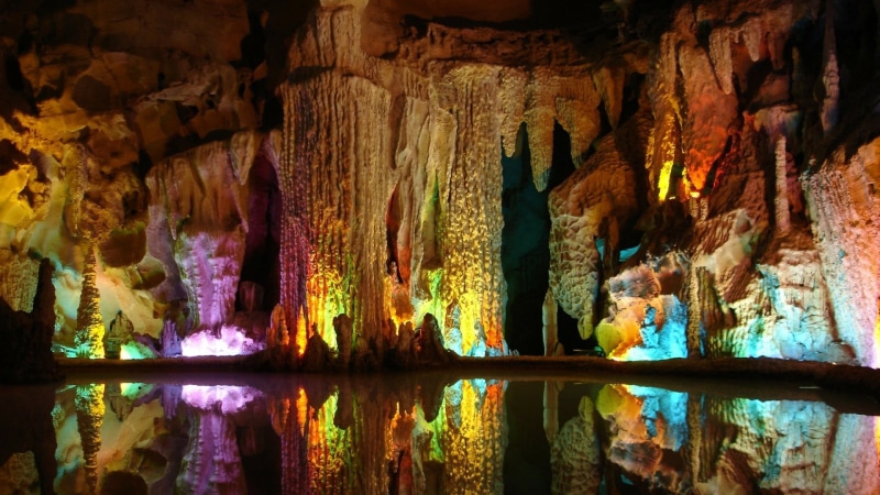 light, nature, solid, stalactite, reflection, assembling dragon cave, illuminated, rock - object, asia, cave, geology, speleothem, rock formation, pattern