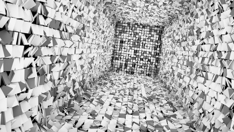 area, built structure, 2K, indoors, black, shapes, pattern, arrangement, architecture, monochrome, metal, paper, stack, flooring, square, design, large group of objects