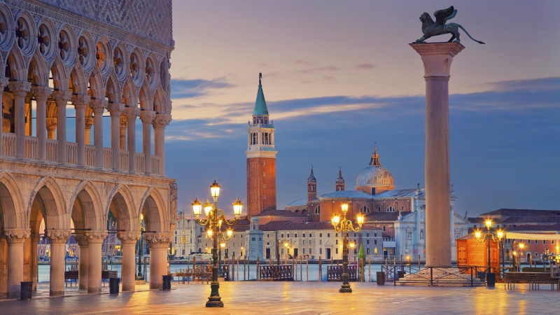 tourism, tower, 4K, evening, church of san giorgio maggiore, plaza, column, tourist attraction, piazza san marco, sky, venice, city, building, italy