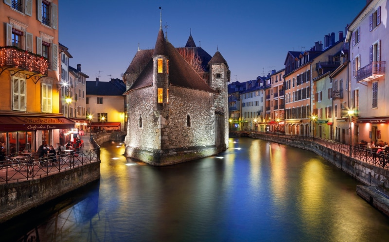 grand, the evening, canal, venice, 1080P, Annecy, home, France, channel, lights