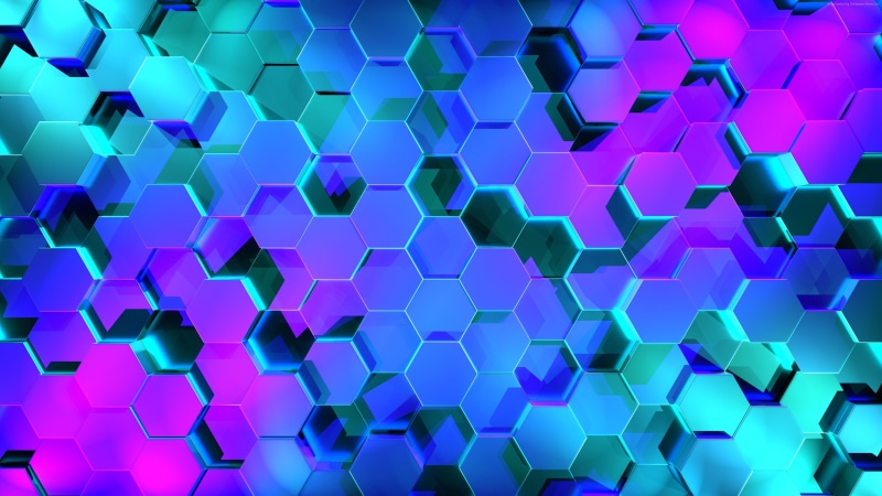 4K, Colors, 3D, Geometry, 4K, Hexagon