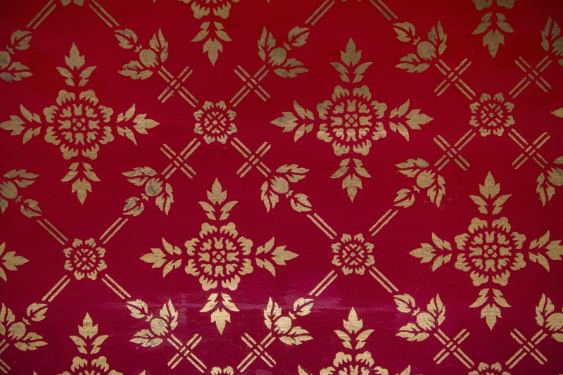 textured, snowflake, floral pattern, winter, black background, asian, asia, celebration, wall, abstract, glossy, style, red, floral, ornate, golden, design space