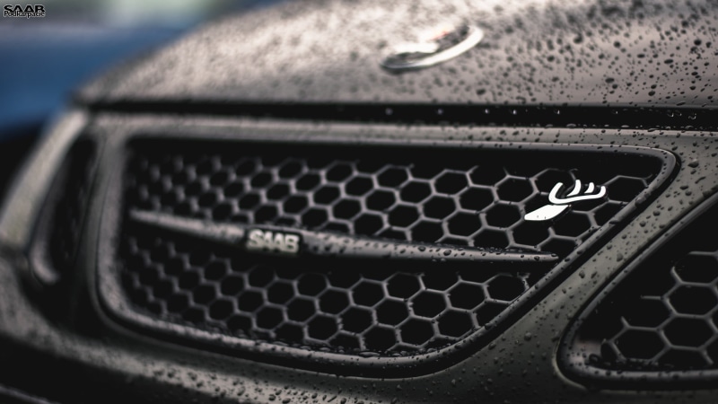 rain, car, Saab Logo, hood, 1080P, black, hirsch, saab 93 ss, honeycombs, Saab 93, saab