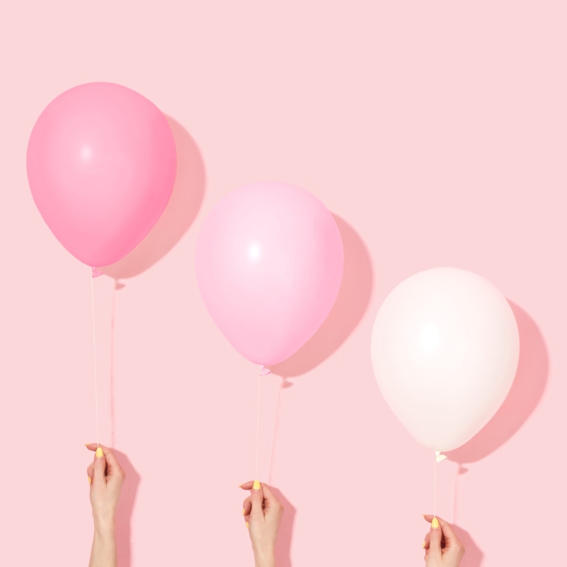 unrecognizable person, pink color, minimal, helium, event, body part, celebration, colorful, blogger, human hand, women, monochrome, party, arms raised