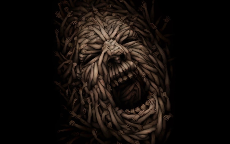 representation, indoors, no people, floral pattern, face, 720P, screaming, close-up, dark, craft, low angle view, copy space, artwork, monster, creativity