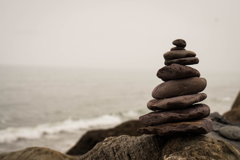 no people, sea, horizon over water, balance, land, 5K, silent, zen-like, selective, meditation, stone, solid, focus, zen, stability, pebble, stack, relaxation