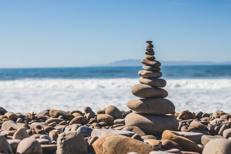 rock - Object, land, stack, beauty in nature, zen-like, grey, summer, pebble, harmony, arrangement, horizon over water, rock, sea, stone, blue, sky, relaxation