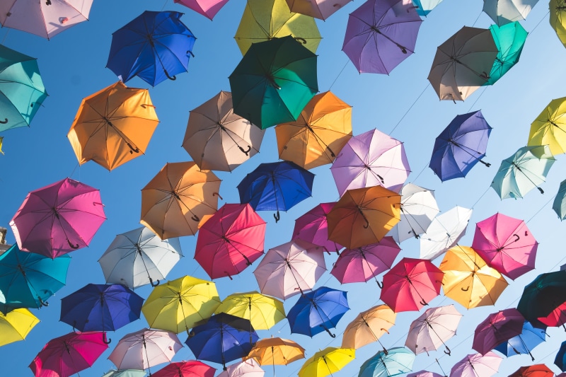 green, guadalajara, directly below, mexico, colorful, nature, creativity, outdoors, sunlight, yellow, 4K, day, origami, umbrella, town, multi colored