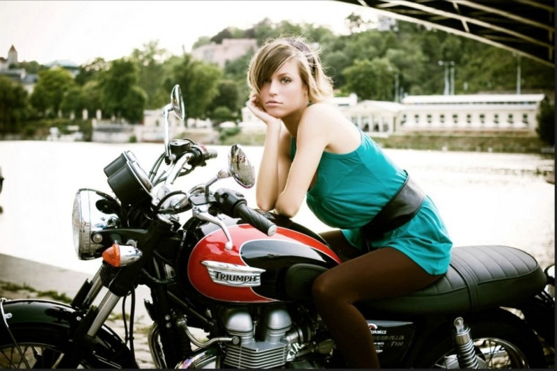 young adult, mode of transportation, casual clothing, Triumph T100, transportation, fashion, young women, Triumph, outdoors, sitting, vehicle, freedom