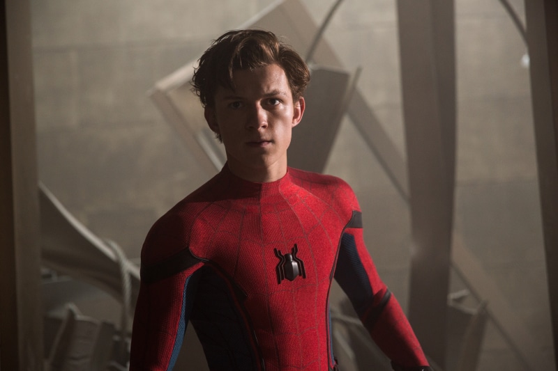 front view, movies, women, tom holland, young adult, adult, spiderman homecoming, focus on foreground, looking at camera, clothing, shadow, spiderman, indoors