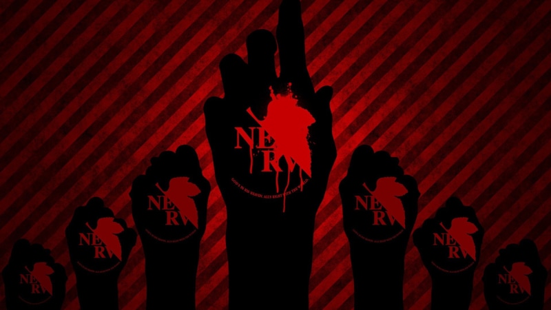 Neon Genesis Evangelion, shadow, males, silhouette, group of people, red, art and craft, men, communication, indoors, human representation, sign, illuminated