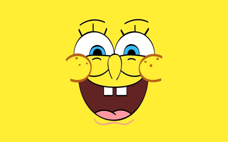 yellow, spongebob, yellow background, smiling face, face, smiling, 720P, background, cartoon