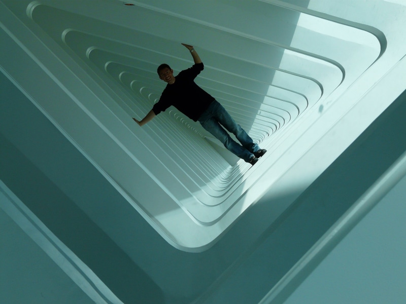 full length, shirt, design, person, museum of fine arts, staircase, blue, santiago calatrava, concrete, human arm, excitement, leisure activity, 2K, motion