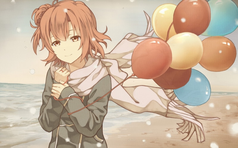 beach, 1080P, anime girls, Yuigahama Yui, Yahari Ore no Seishun Love Comedy wa Machigatteiru, anime, balloon
