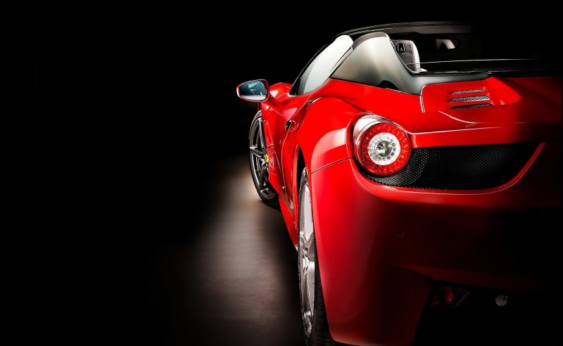 black background, close-up, Ferrari 458, tail light, Ferrari, vehicle, retro styled, copy space, transportation, sports car, motor vehicle, mode of transportation