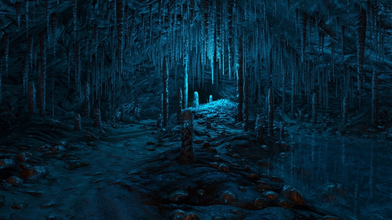 video, fantasy, dear, cavern, path, water, nature, river, games, rocks, esther, detailpsychedelic, blue, stalagmite, lake, pond, 1080P, trail, caves, pool