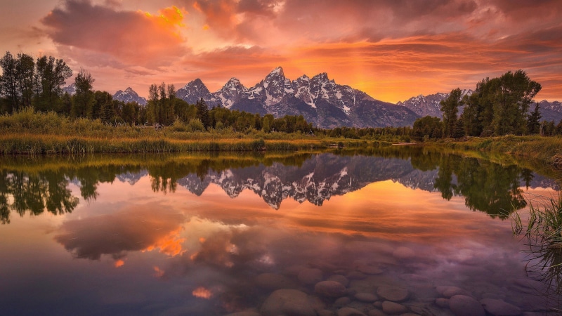mountain range, idyllic, tree, plant, wallhaven-182297, reflection, cloud - sky, 4K, beauty in nature, reflection lake, nature, tranquility, sky, mountain