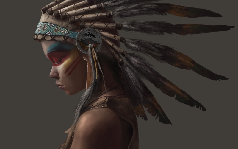 Native American, Girl, Artistic, Feather, 4K