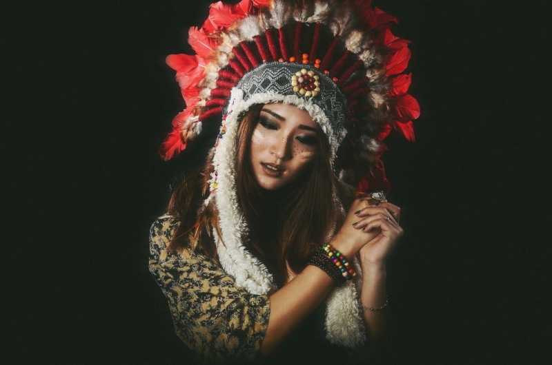 Women, 1080P, Model, Girl, Woman, Native American, Headdress, Feather, Asian