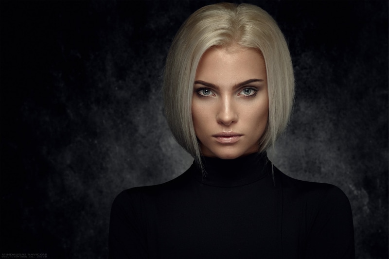 black background, black, studio shot, 1080P, beauty, blonde, young women, s, hairstyle, blond hair, sweater, looking at camera, portrait, face, young adult