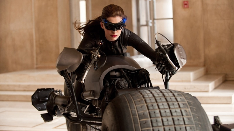 one person, mode of transportation, leather jacket, Selina Kyle, glasses, leather, young women, young adult, Anne Hathaway, Catwoman, fashion, The Dark Knight Rises