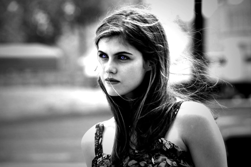 leisure activity, daddario, hair, women, focus on foreground, actress, monochrome, outdoors, hairstyle, portrait, real people, teenager, adult, looking at camera