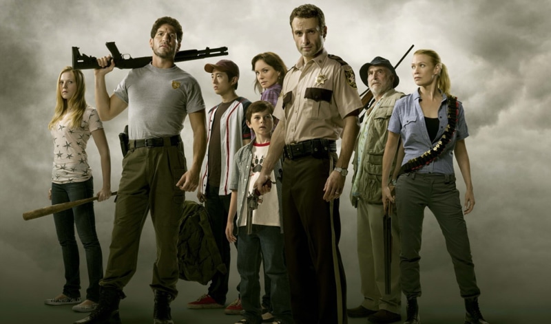 Daryl Dixon, Lori Grimes, group, Glenn Rhee, full length, fashion, men, performance, group of people, people, Dale Horvath, Andrea, clothing, medium group of people