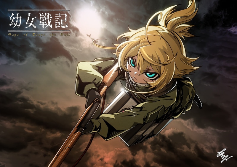Tanya Degurechaff, Youjo Senki, low angle view, symbol, celebration, nature, no people, cloud - sky, male likeness, artwork, dramatic sky, emotion, human representation