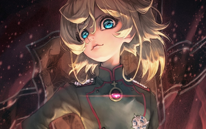 military uniform, human face, looking at camera, degurechaff tanya, loli, indoors, one person, beauty, Anime, front view, blond hair, headshot, mystery