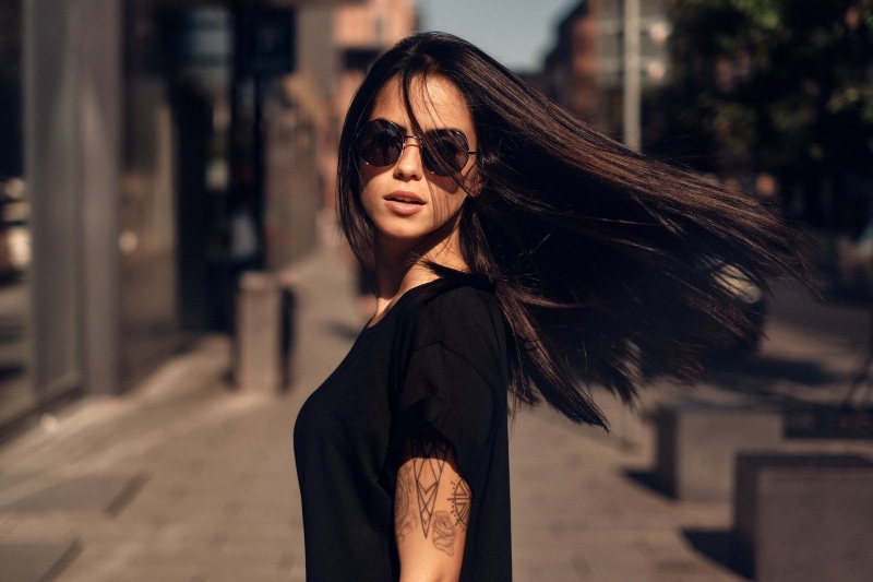 inked girls, beauty, sunglasses, glasses, beautiful woman, young women, tattoo, hair, outdoors, adult, women outdoors, portrait, depth of field, 1080P