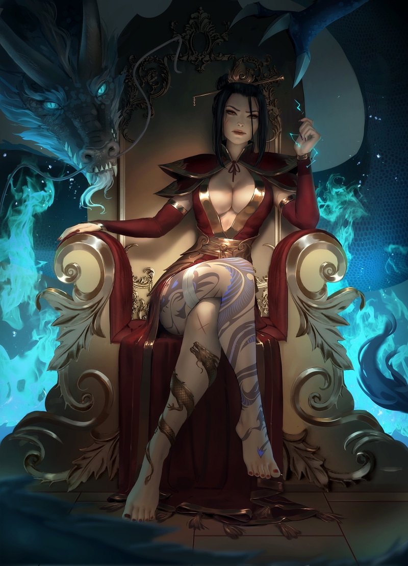 Princess Azula, fantasy art, long hair, women, drawing, TV Series, 4K, fan art, digital art, illustration, black hair, looking at viewer, Avatar: The Last Airbender