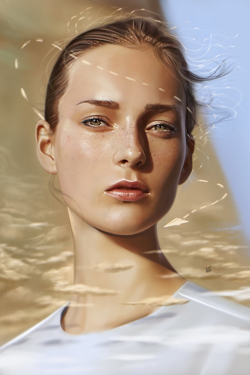face, freckles, Yaşar  Vurdem, artwork, digital art, portrait, portrait display, blonde, painting, women, 1080P