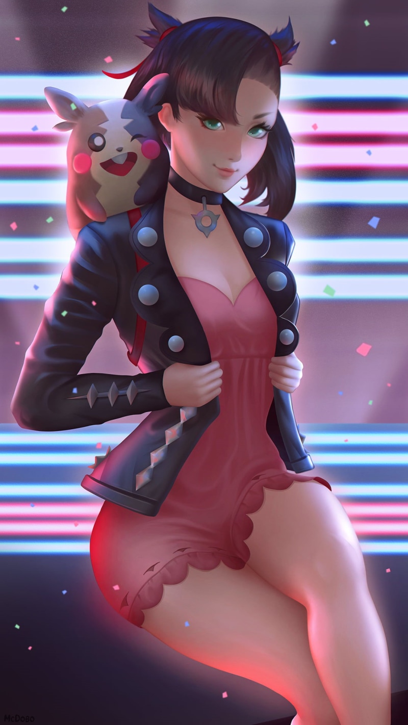 green eyes, fan art, short hair, vertical, Pokémon, drawing, McDoBo, looking at viewer, anime girls, Marnie (Pokemon), pink clothing, illustration, jacket