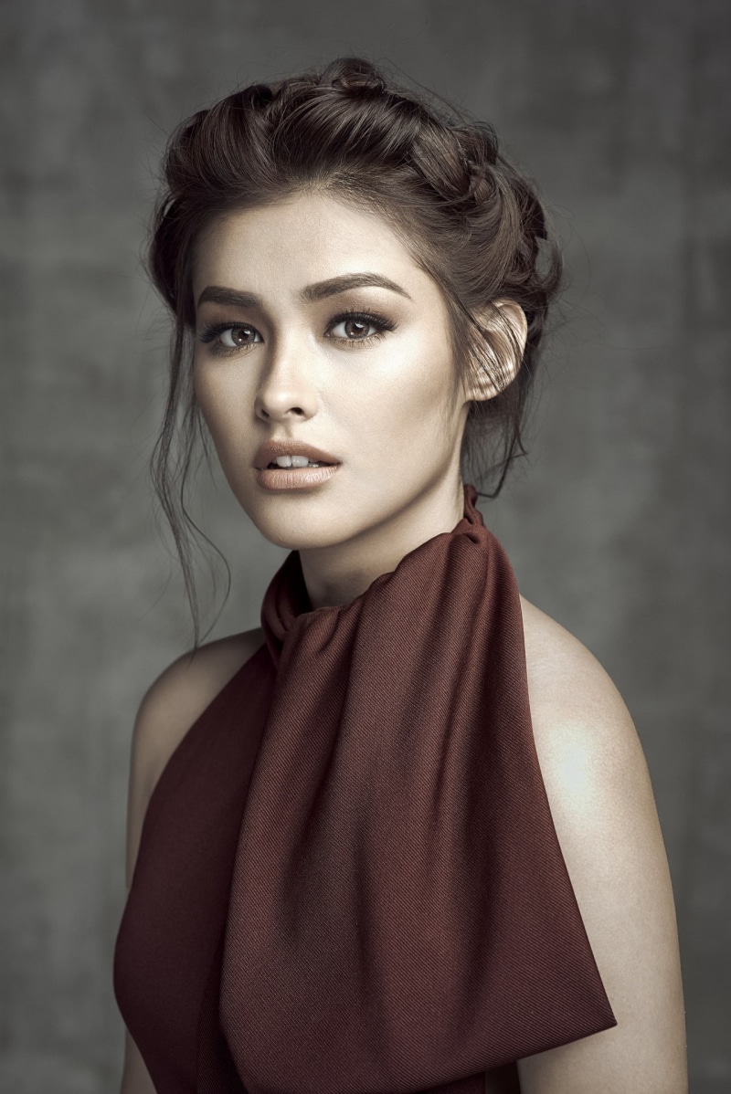 bare shoulders, long hair, 720P, dress, brown eyes, Liza Soberano, model, looking at viewer, face, brunette, portrait, open mouth, women, portrait display